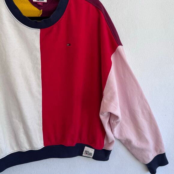 Tommy Hilfiger Denim Colorblock Sweatshirt XS Oversized Fit Retro Pullover - Picture 5 of 9